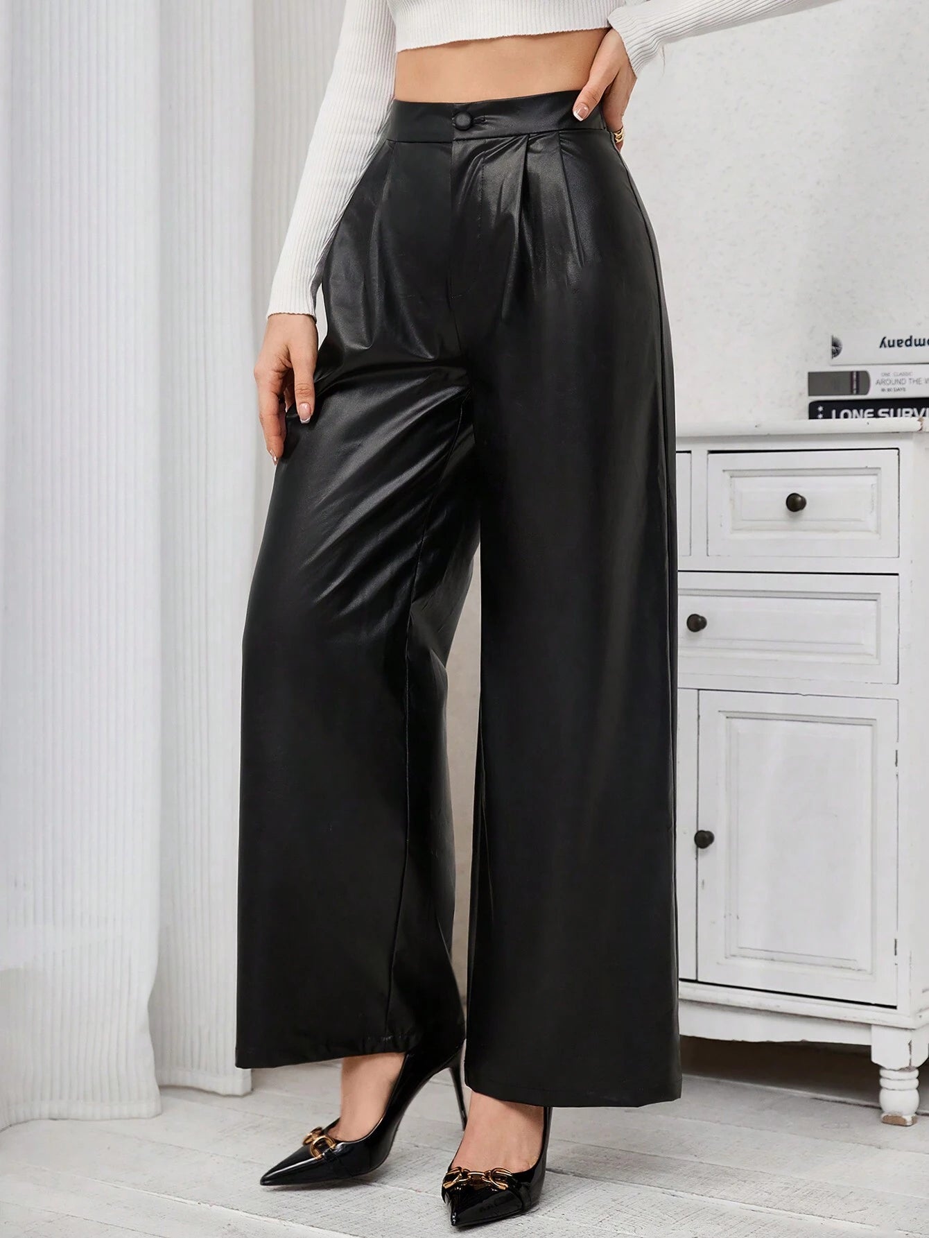  | SHEIN Priv̩ Pu Leather Wide Leg Pants | Pants | Shein | OneHub