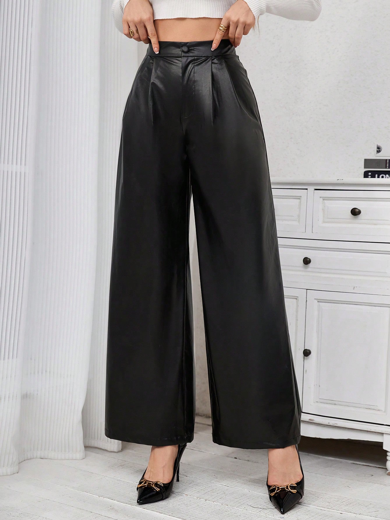  | SHEIN Priv̩ Pu Leather Wide Leg Pants | Pants | Shein | OneHub