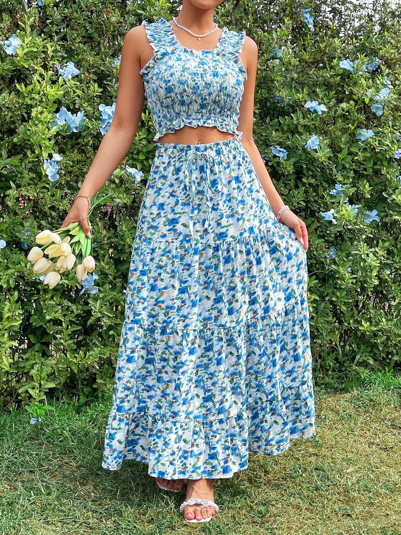  | SHEIN Prive Small Floral Print Vacation 2 Piece Outfit | Top and Pant Set | Shein | OneHub