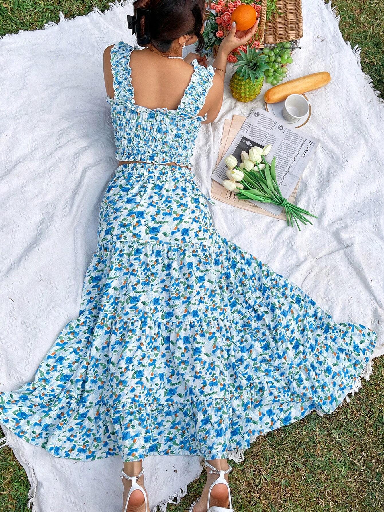  | SHEIN Prive Small Floral Print Vacation 2 Piece Outfit | Top and Pant Set | Shein | OneHub