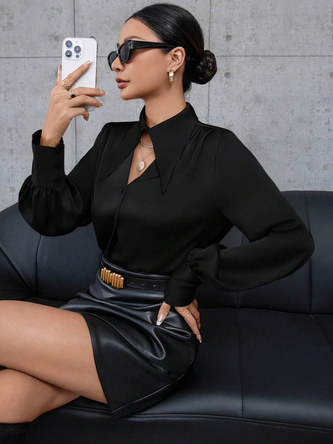  | SHEIN Privé Solid Color Hollow Out Button Up Long Sleeve Shirt | Blouse | Shein | OneHub