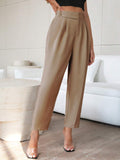 SHEIN Privé Solid Color Pleated Trousers For Women