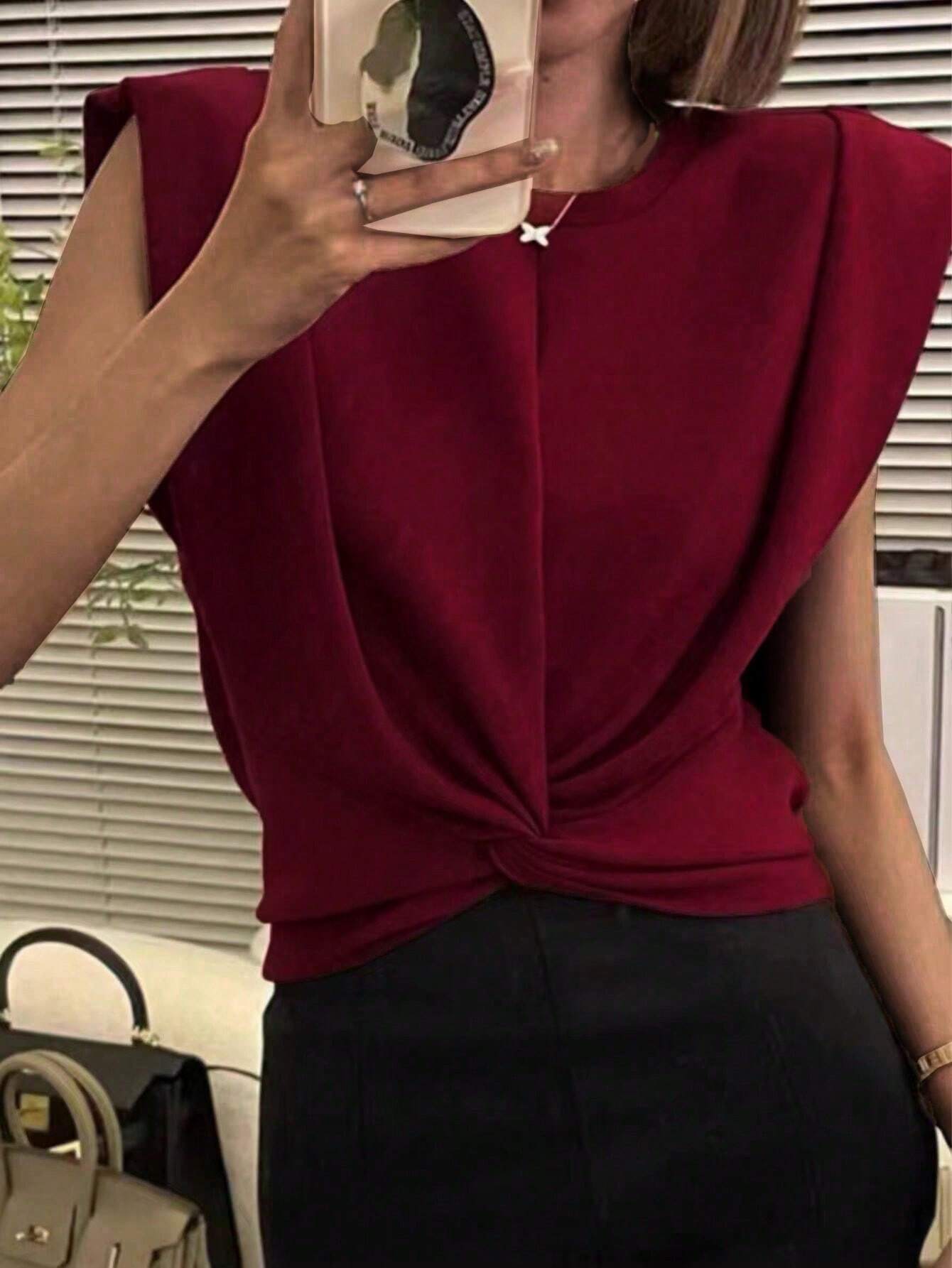  | SHEIN Prive Solid Color Twisted Knot Hem T-Shirt | Blouse | Shein | OneHub