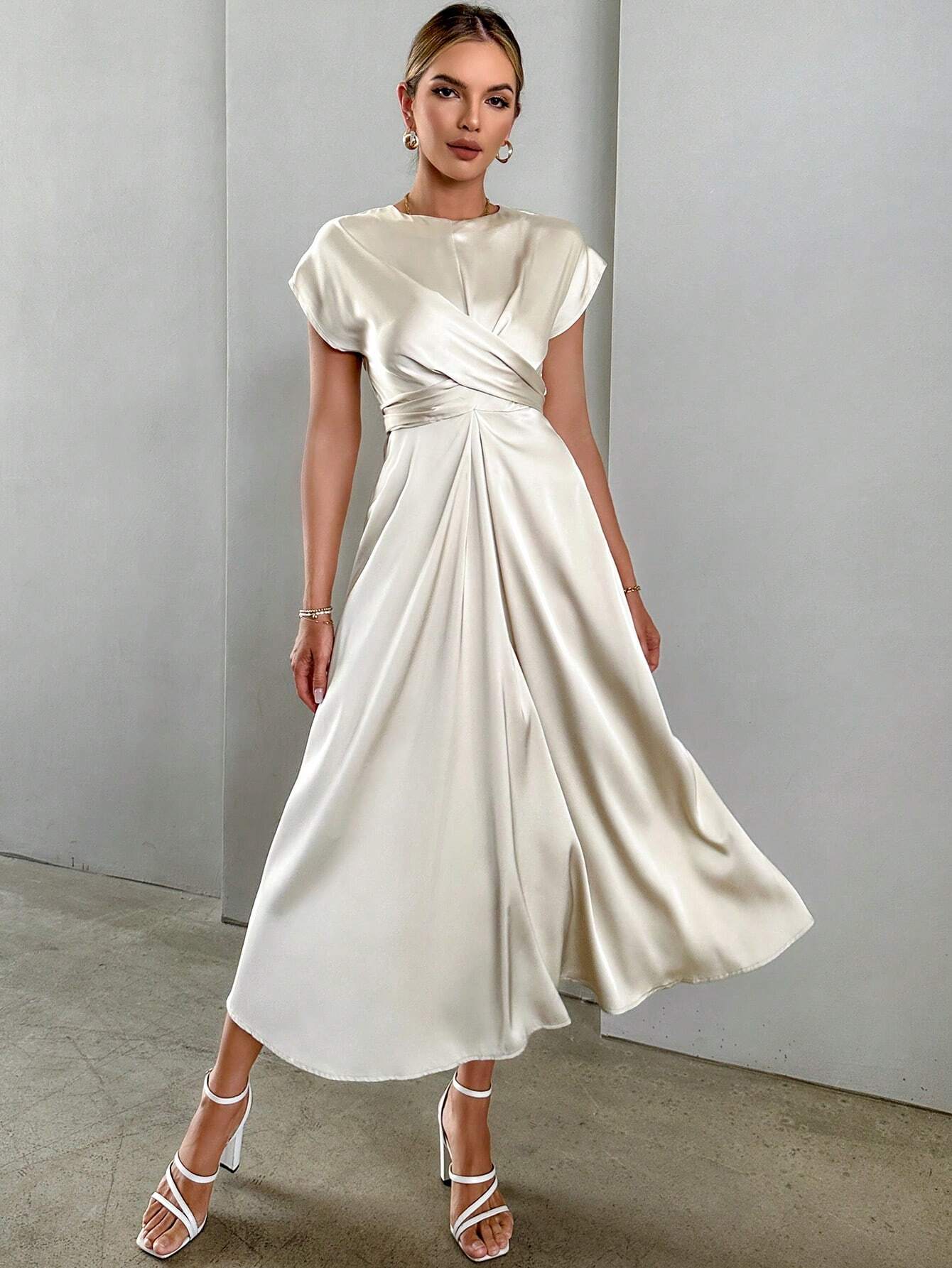  | SHEIN Privé Solid Criss Cross Front Satin A-line Dress | Dress | Shein | OneHub