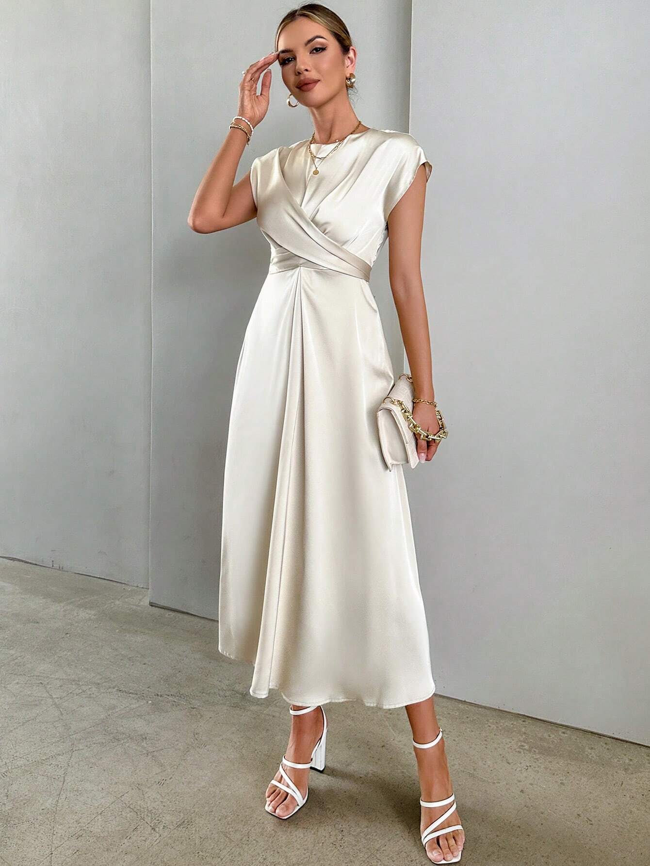  | SHEIN Privé Solid Criss Cross Front Satin A-line Dress | Dress | Shein | OneHub