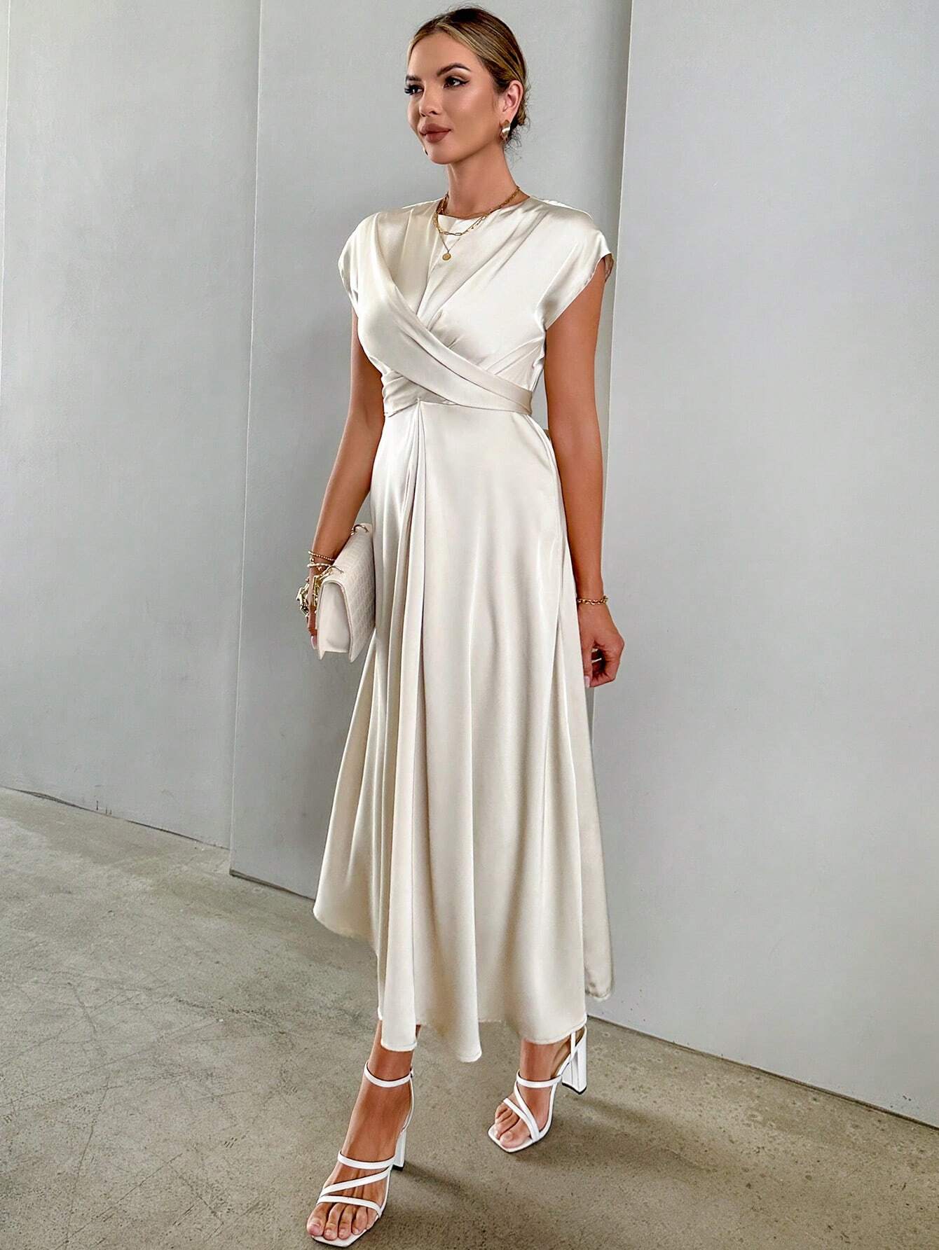  | SHEIN Privé Solid Criss Cross Front Satin A-line Dress | Dress | Shein | OneHub