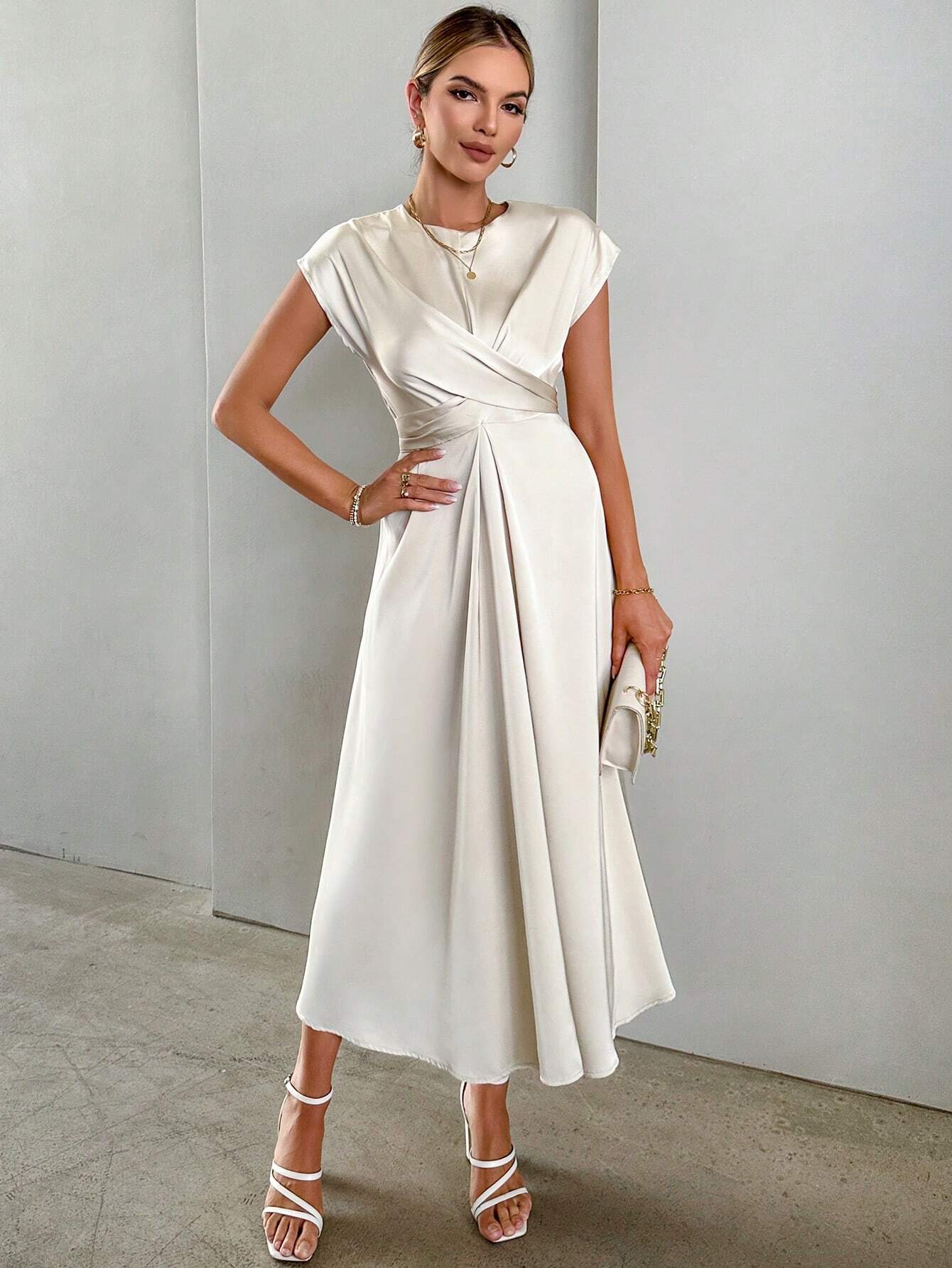  | SHEIN Privé Solid Criss Cross Front Satin A-line Dress | Dress | Shein | OneHub