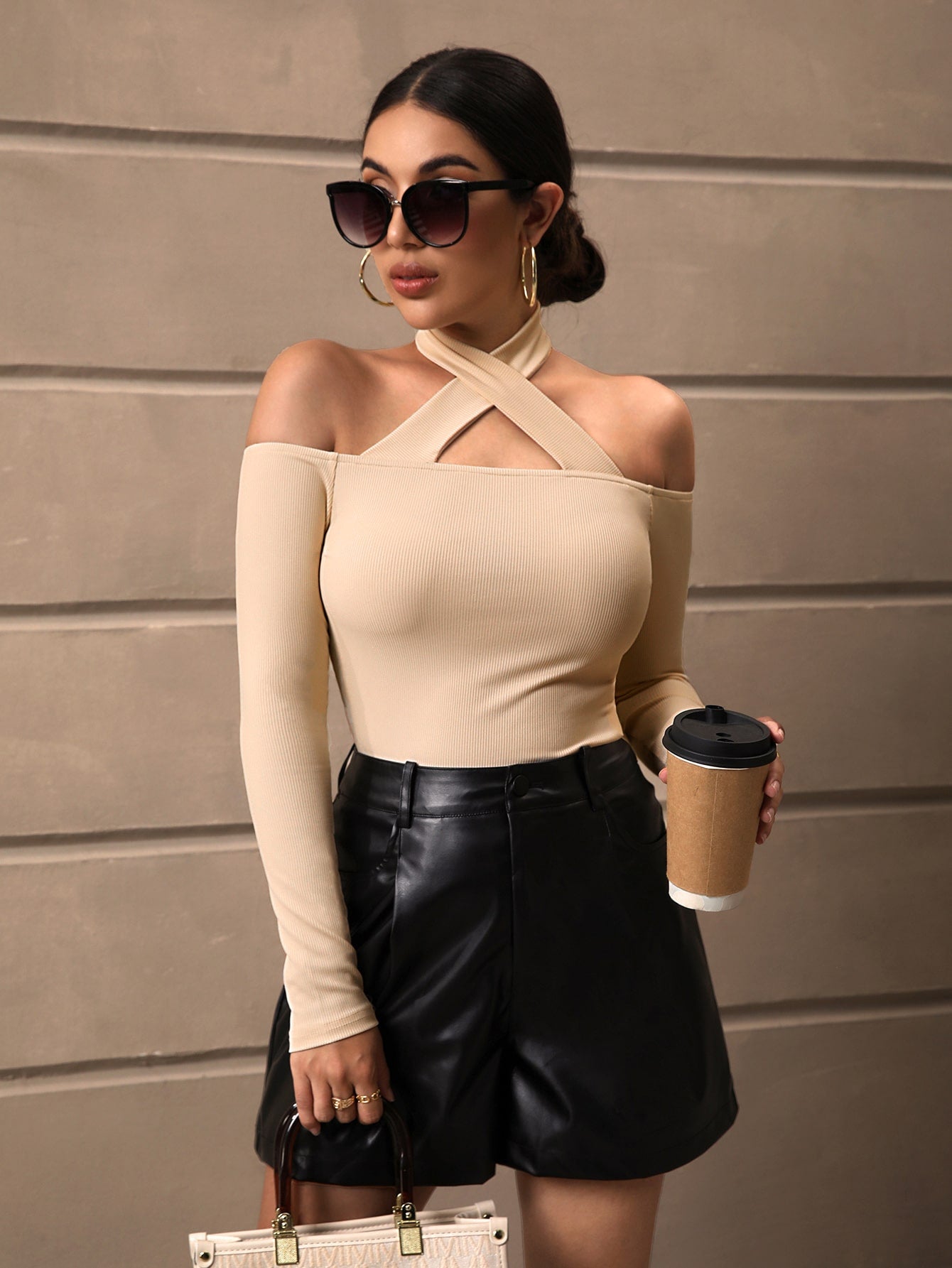  | SHEIN Privé Solid Criss Cross Halter Neck Tee | Blouse | Shein | OneHub