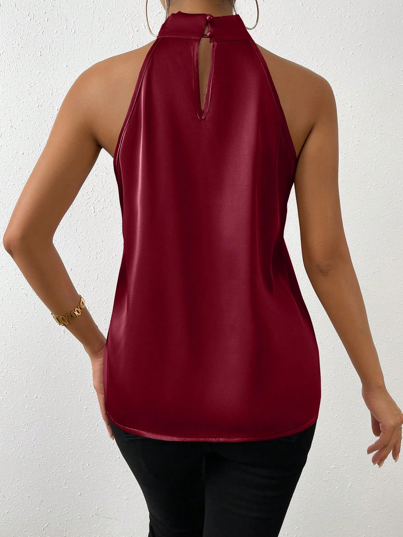  | SHEIN Priv̩ Solid Satin Halter Neck Blouse | Tee | Shein | OneHub