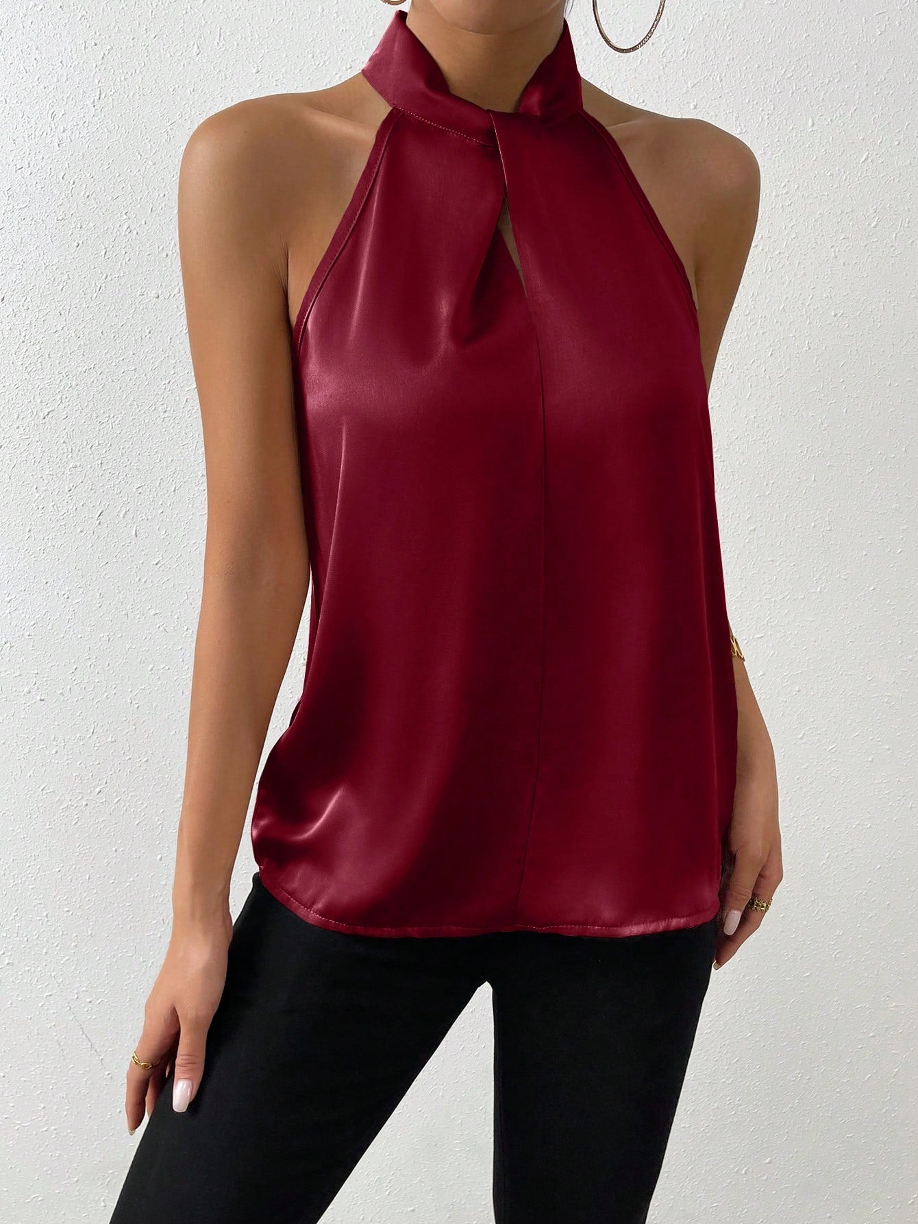  | SHEIN Priv̩ Solid Satin Halter Neck Blouse | Tee | Shein | OneHub
