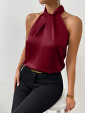  | SHEIN Priv̩ Solid Satin Halter Neck Blouse | Tee | Shein | OneHub