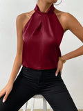  | SHEIN Priv̩ Solid Satin Halter Neck Blouse | Tee | Shein | OneHub