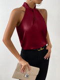  | SHEIN Priv̩ Solid Satin Halter Neck Blouse | Tee | Shein | OneHub