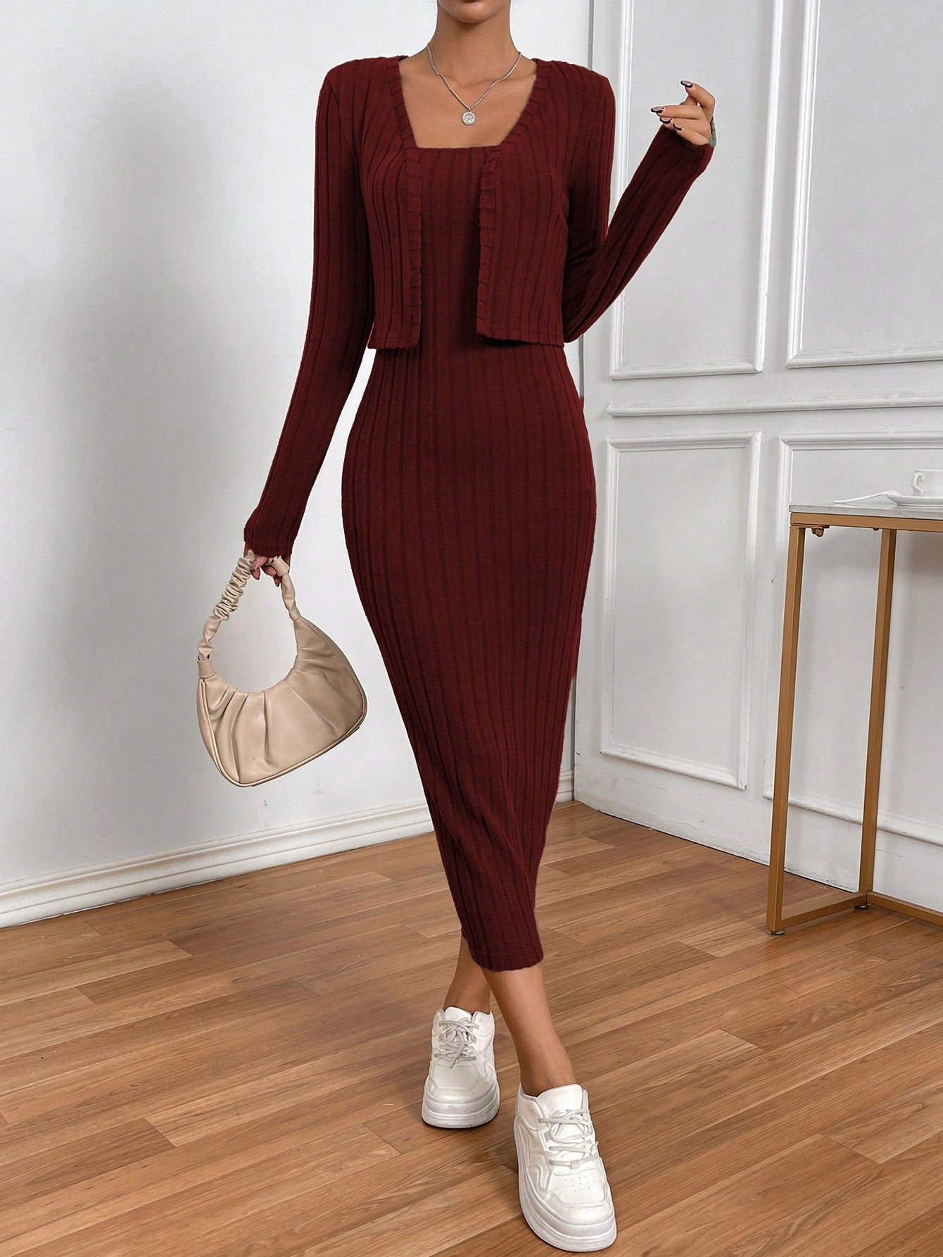  | SHEIN Privé Solid Tube Dress & Open Front Jacket | Dress | Shein | OneHub