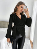 SHEIN Privé Solid Wrap Knot Side Blouse