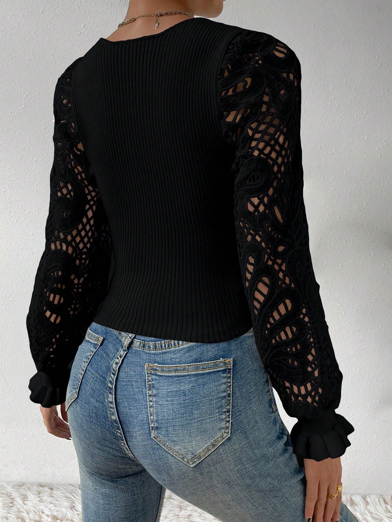  | SHEIN Privé Square Neck Flare Sleeve Sweater | Sweater | Shein | OneHub