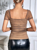  | SHEIN Priv̩ Square Neck Ruched Hanky Hem Mesh Tee | Tee | Shein | OneHub