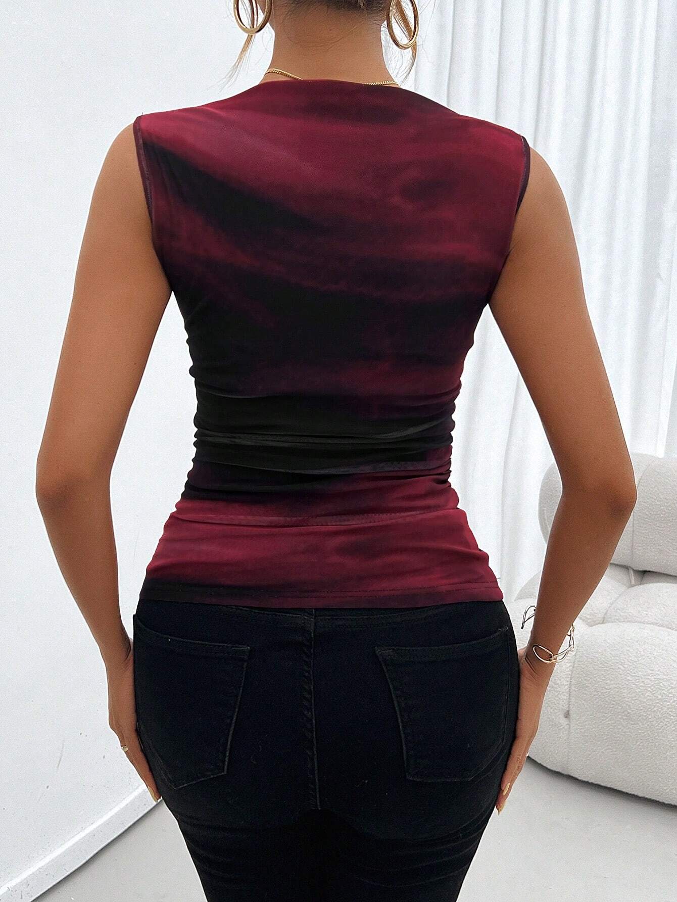  | SHEIN Privé Sleeveless Tank Top With Pleats And Random Floral Pattern | Top | Shein | OneHub