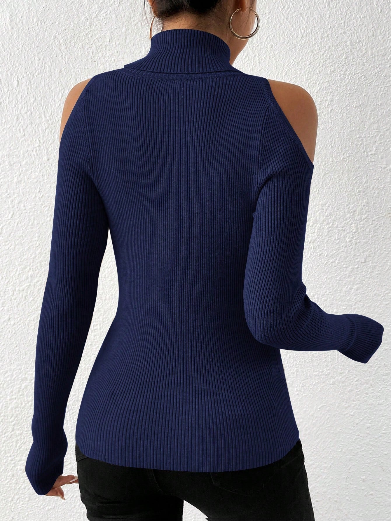  | SHEIN Privé Turtleneck Cold Shoulder Ribbed Knit Sweater | Sweater | Shein | OneHub