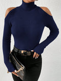  | SHEIN Privé Turtleneck Cold Shoulder Ribbed Knit Sweater | Sweater | Shein | OneHub