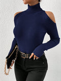  | SHEIN Privé Turtleneck Cold Shoulder Ribbed Knit Sweater | Sweater | Shein | OneHub