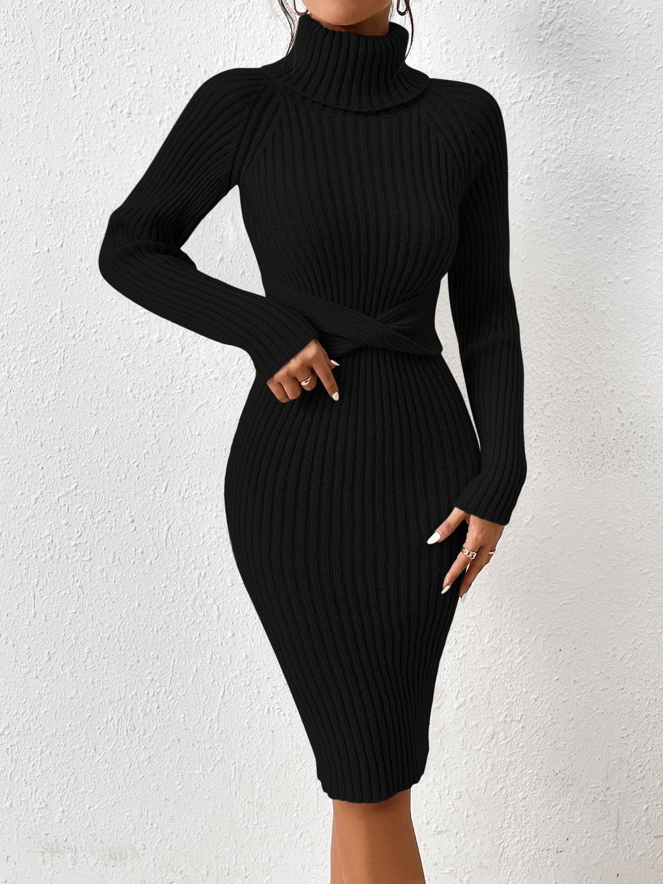 SHEIN Privé Turtleneck Raglan Sleeve Twist Front Sweater Dress | Dress SHEIN Privé Turtleneck Raglan Sleeve Twist Front Sweater Dress | Dress