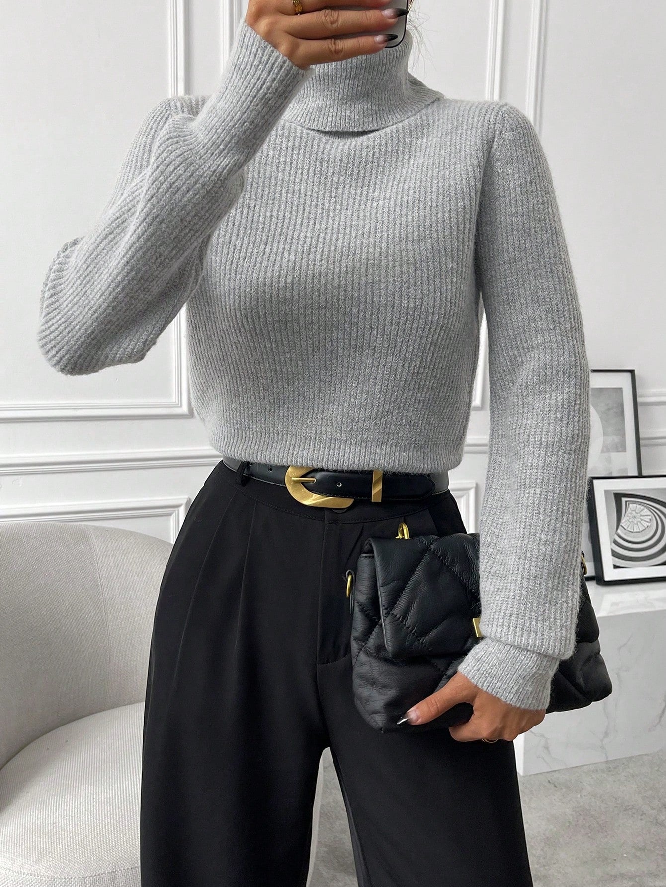  | SHEIN Privé Turtleneck Ribbed Knit Turtleneck Sweater | Sweater | Shein | OneHub