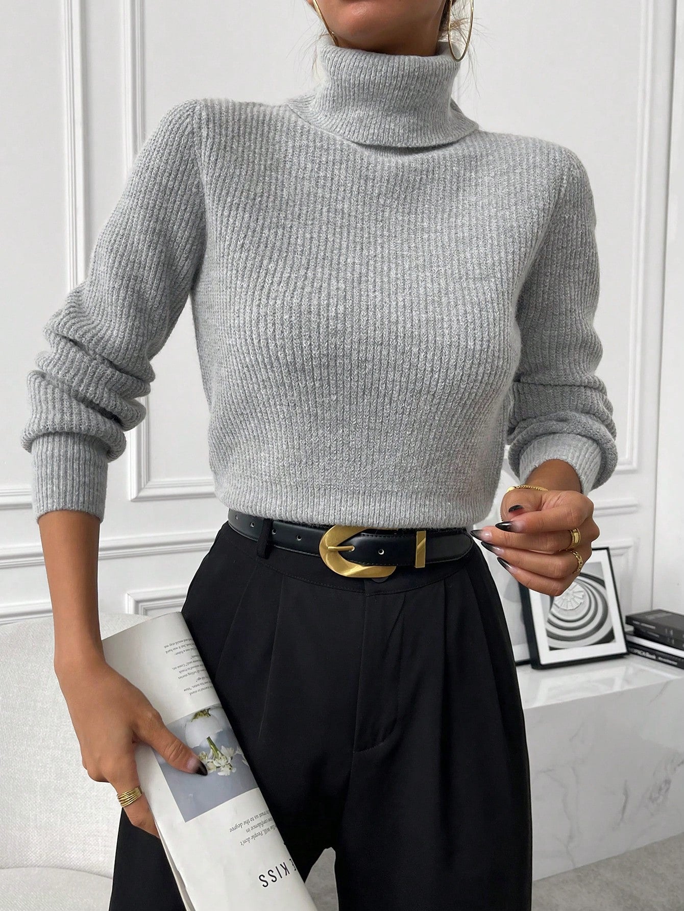  | SHEIN Privé Turtleneck Ribbed Knit Turtleneck Sweater | Sweater | Shein | OneHub