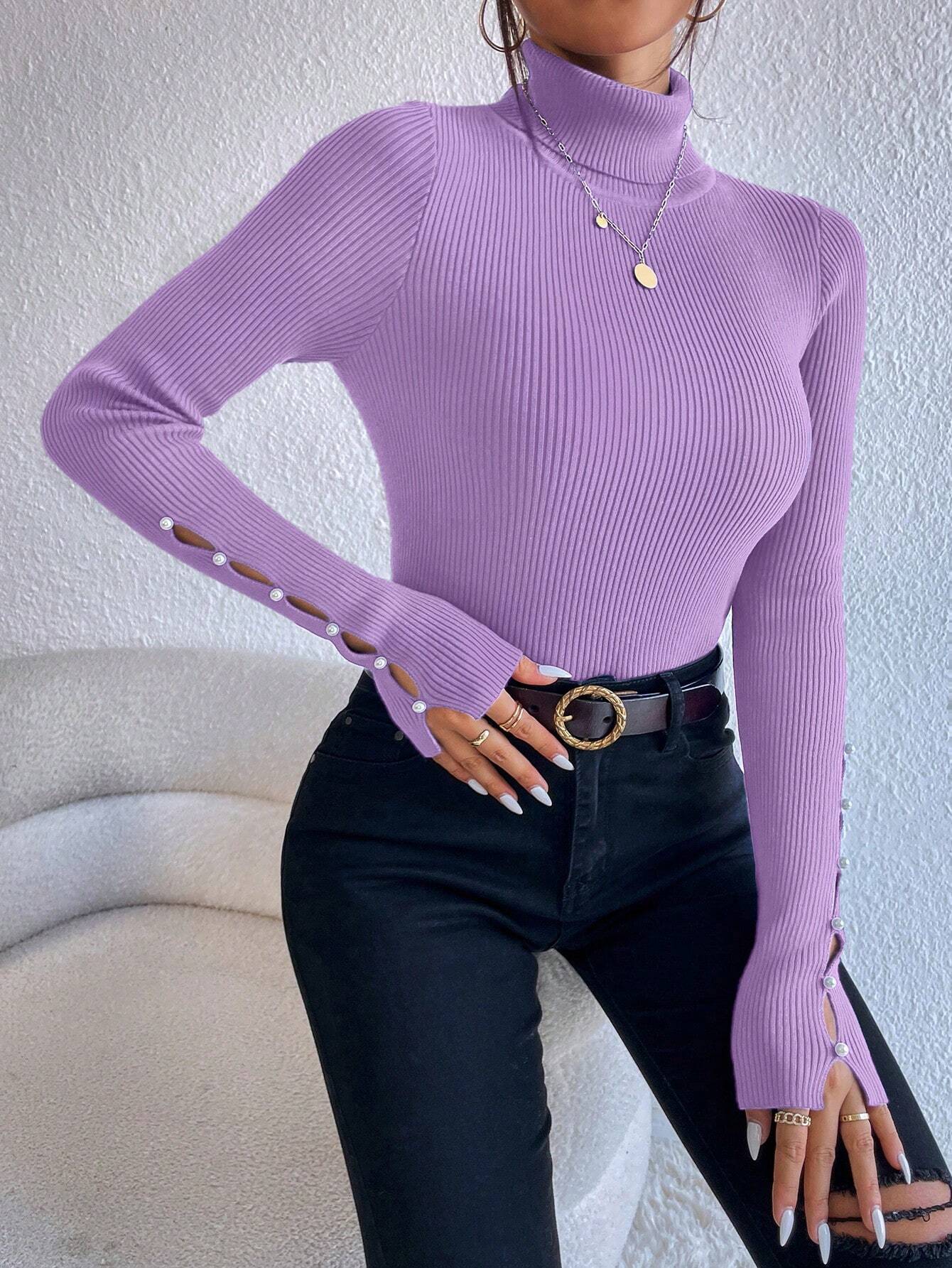  | SHEIN Privé Women's Solid Color Minimalist Turtleneck Pullover Sweater | Sweater | Shein | OneHub
