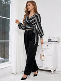  | SHEIN Priv̩ Women's Striped Print Raglan Sleeve Crop Tie Front Shirt | Top | Shein | OneHub