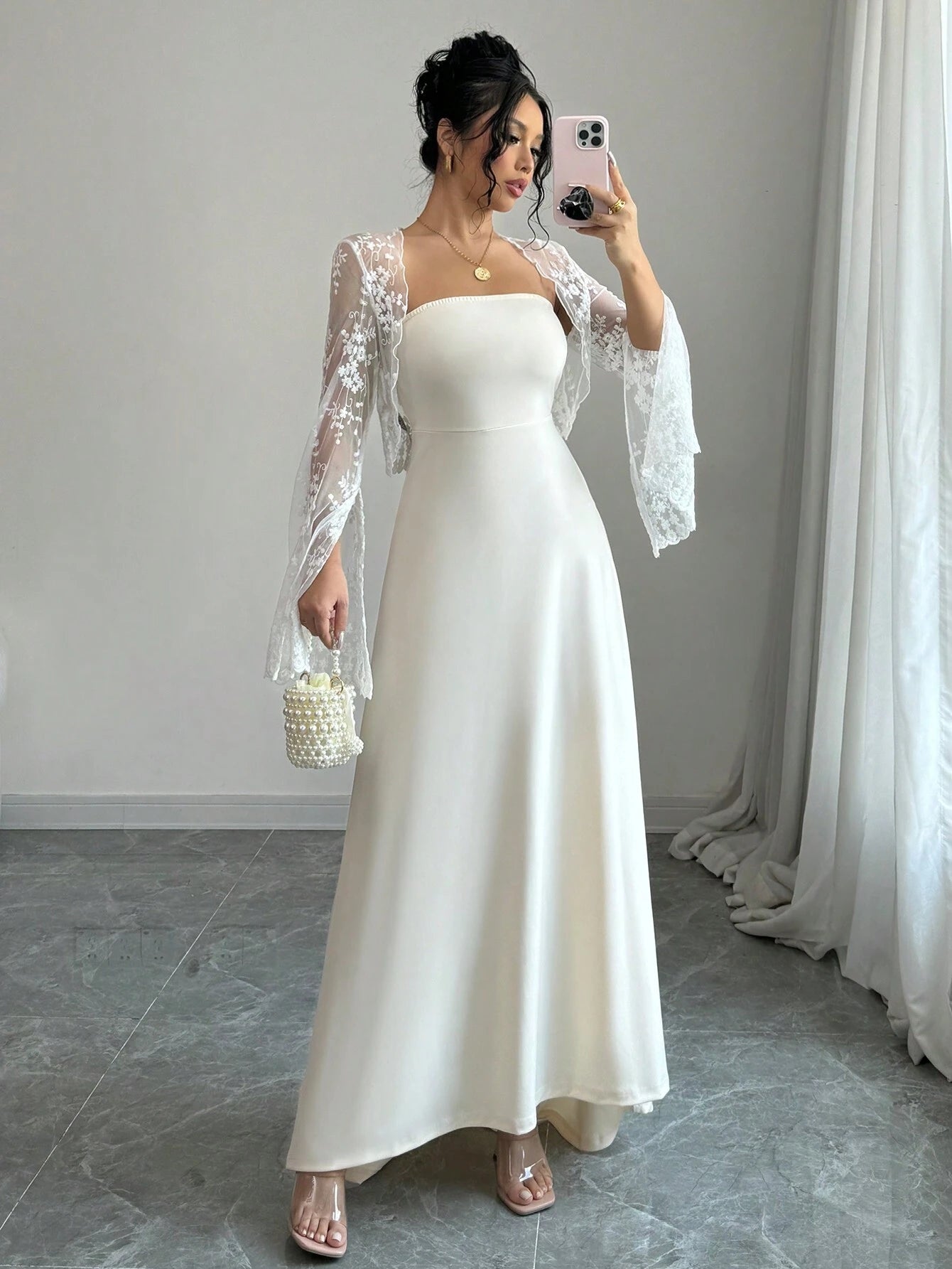  | SHEIN Raffinéa 2pcs Set: Lace Embroidered Dress With Corset Waist & Long Sleeve Dress | Dress | Shein | OneHub