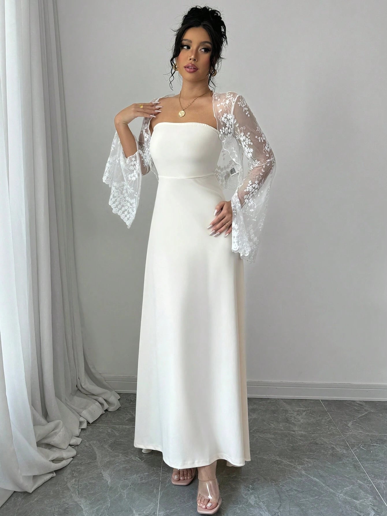  | SHEIN Raffinéa 2pcs Set: Lace Embroidered Dress With Corset Waist & Long Sleeve Dress | Dress | Shein | OneHub