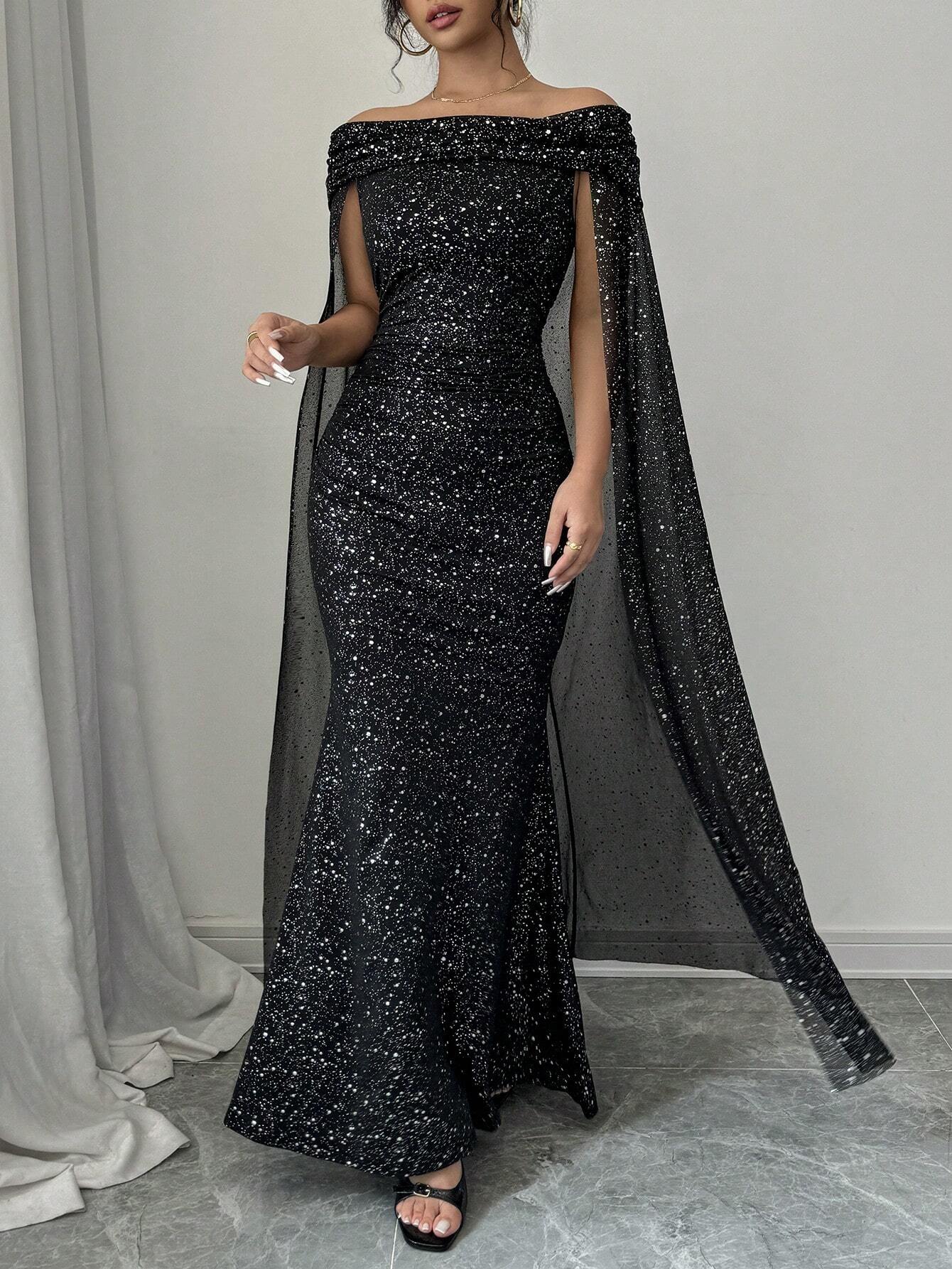 SHEIN Raffina Elegant Off-Shoulder Sparkly Cape Evening Dress | Dress | OneHub SHEIN Raffina Elegant Off-Shoulder Sparkly Cape Evening Dress | Dress | OneHub