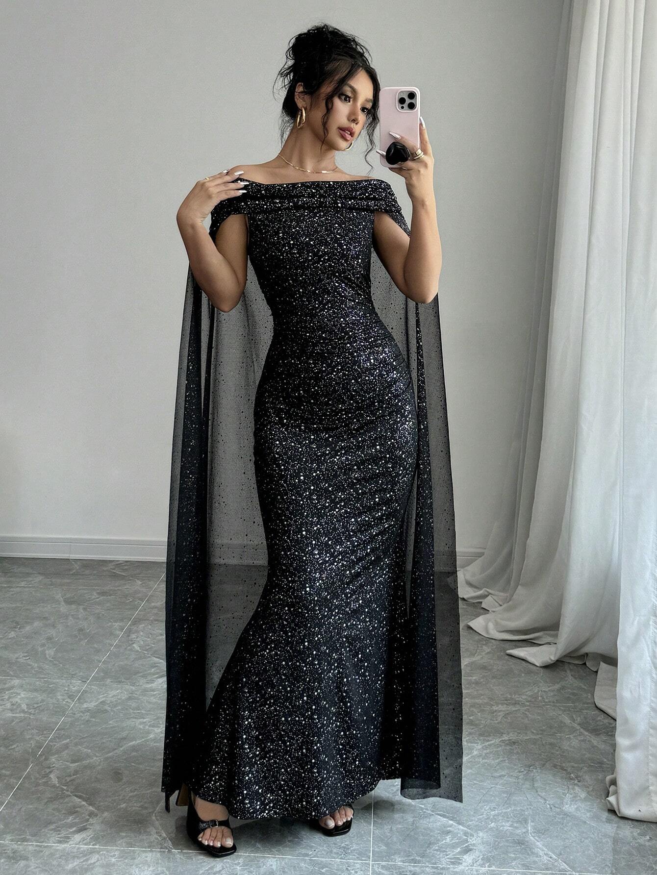 SHEIN Raffina Elegant Off-Shoulder Sparkly Cape Evening Dress | Dress | OneHub SHEIN Raffina Elegant Off-Shoulder Sparkly Cape Evening Dress | Dress | OneHub