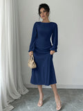  | SHEIN Raffinéa Elegant Solid Color Puff Sleeve Fishtail Dress, Autumn Maxi Women Outfit Long Sleeve Midi Dresselegant Dress Long Sleevenavy Blue Dress Women | Dress | Shein | OneHub