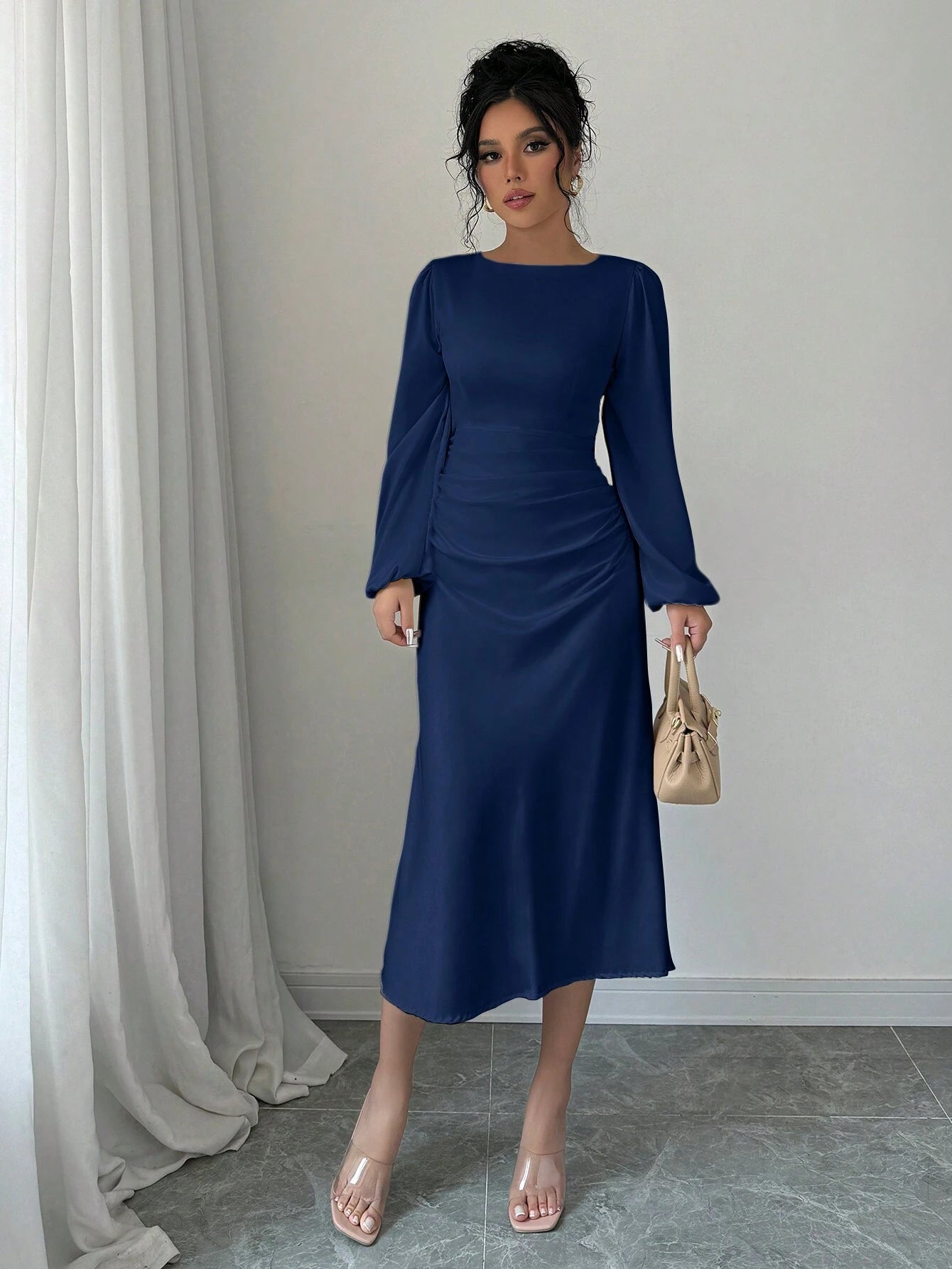 midi formal shein dresses SheIn Women's Elegant V Neck Pleated Midi Dresses Short Sleeve A Line Cocktail Dress Burgundy XS : Buy Online at Best Price in KSA