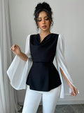  | SHEIN Raffinéa Elegant Women's High-Quality Swing Collar Draped Stitching Cinched Waist Chiffon Sheer Split Sleeve Blouse | Top | Shein | OneHub