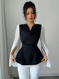  | SHEIN Raffinéa Elegant Women's High-Quality Swing Collar Draped Stitching Cinched Waist Chiffon Sheer Split Sleeve Blouse | Top | Shein | OneHub