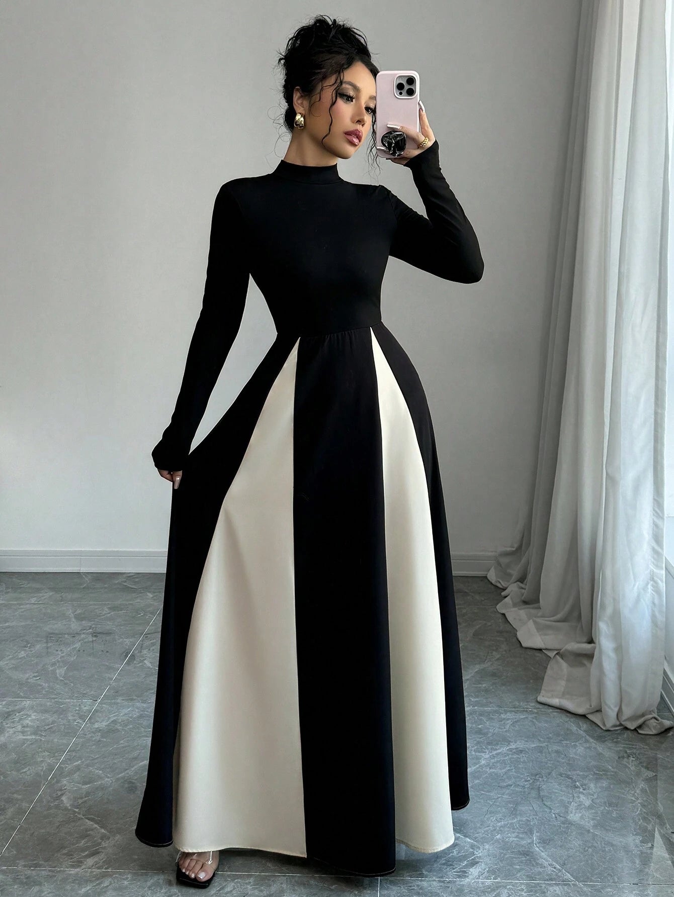 SHEIN Raffinéa European And American Style Color Block Long Sleeve A-L | Dress SHEIN Raffinéa European And American Style Color Block Long Sleeve A-L | Dress