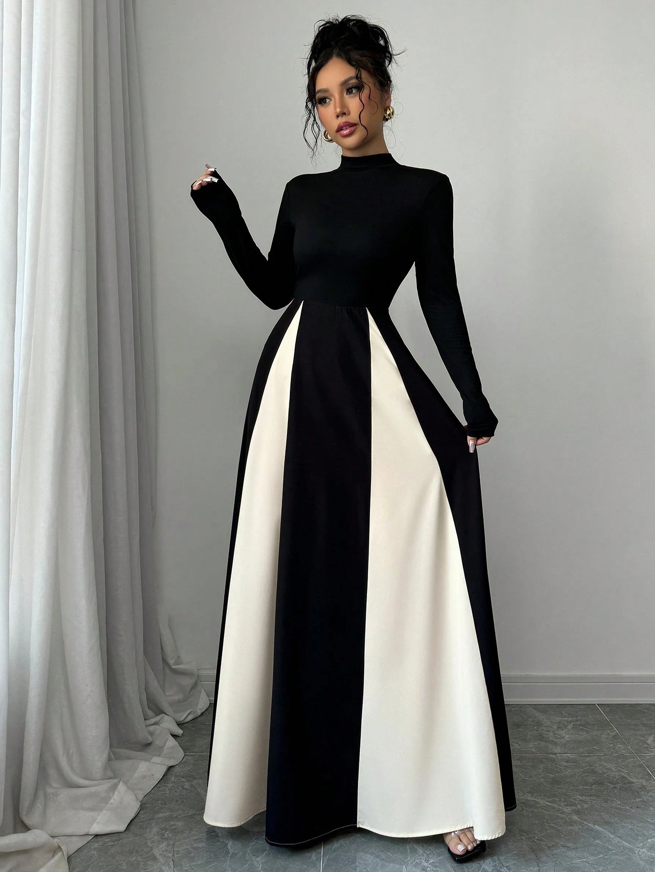  | SHEIN Raffinéa European And American Style Color Block Long Sleeve A-Line Flare Dress | Dress | Shein | OneHub