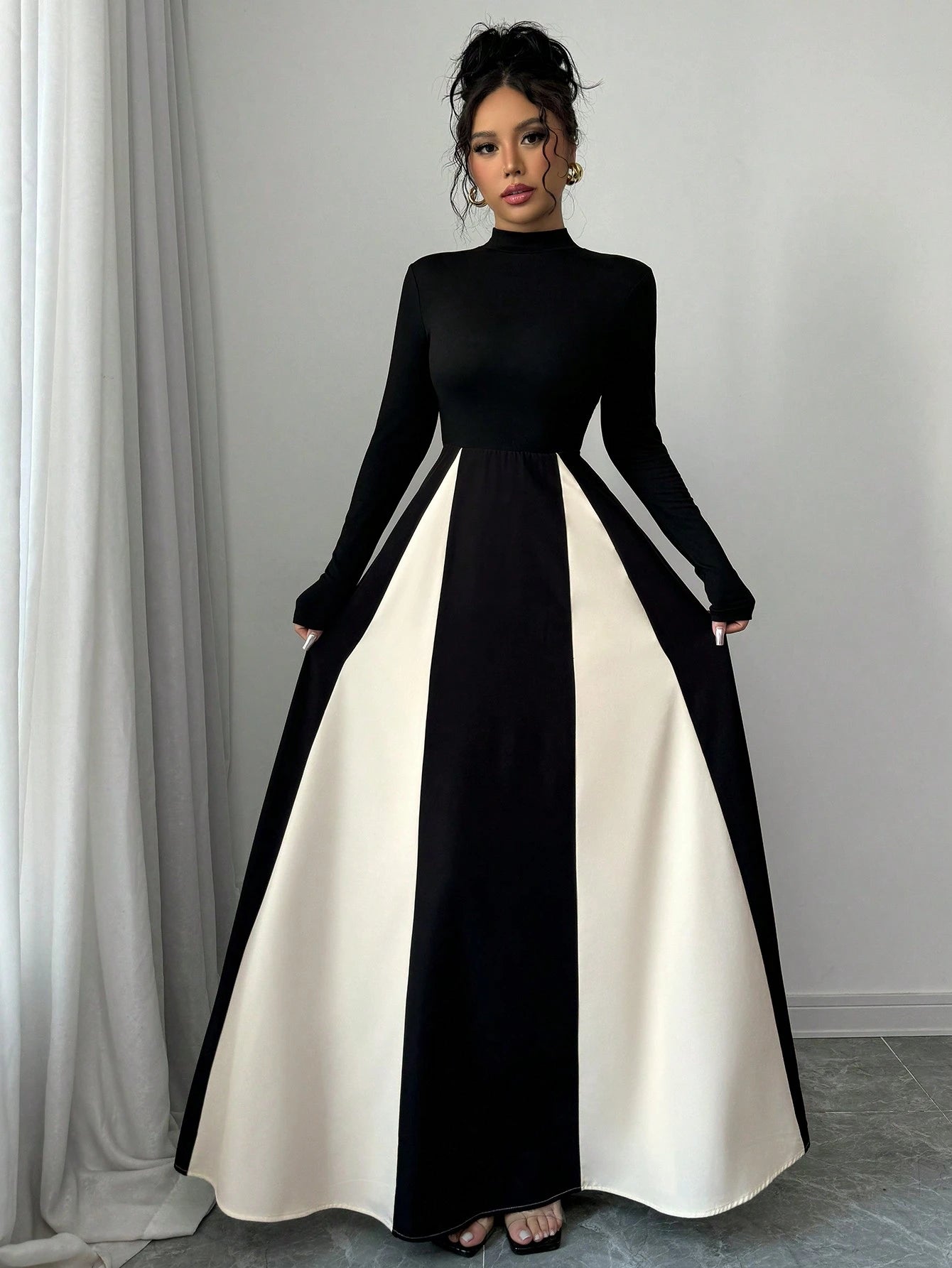  | SHEIN Raffinéa European And American Style Color Block Long Sleeve A-Line Flare Dress | Dress | Shein | OneHub