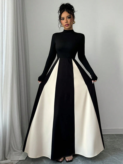SHEIN Raffinéa European And American Style Color Block Long Sleeve A-L |  Dress