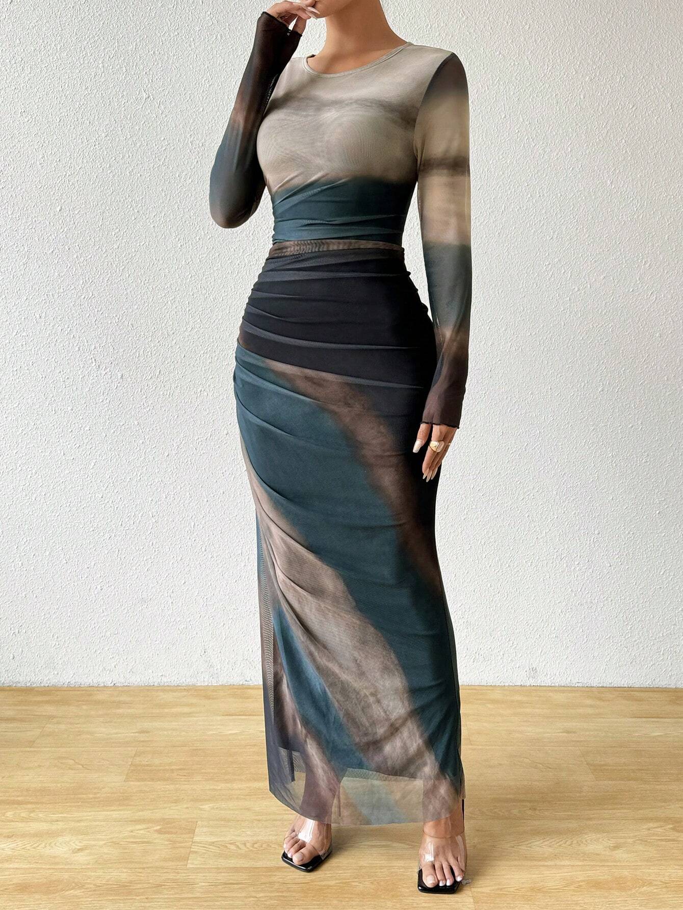 SHEIN Raffina Fashion Tie-Dye Ruched Slim Long Dress Maxi Women Outfi | Dress | OneHub SHEIN Raffina Fashion Tie-Dye Ruched Slim Long Dress Maxi Women Outfi | Dress | OneHub