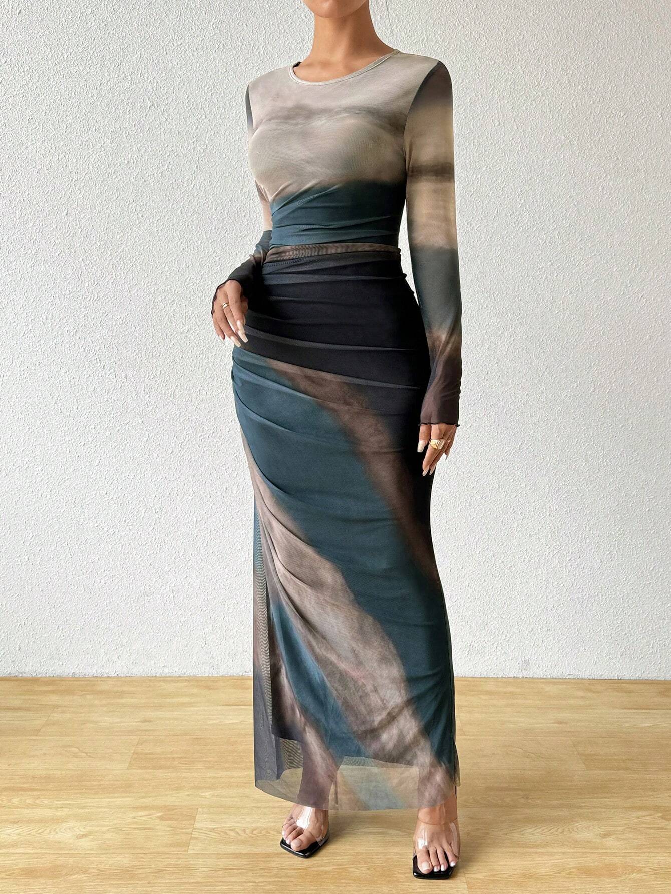 SHEIN Raffinéa Fashion Tie-Dye Ruched Slim Long Dress Maxi Women Outfi | Dress SHEIN Raffinéa Fashion Tie-Dye Ruched Slim Long Dress Maxi Women Outfi | Dress