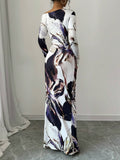  | SHEIN Raffinéa Women All-Over Allover Print Asymmetric Neckline Long Sleeve Waisted Dress Maxi Women Outfit | Dress | Shein | OneHub