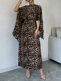 SHEIN Raffinéa Women Leopard Print Hooded Cape Dress Maxi Women Outfit