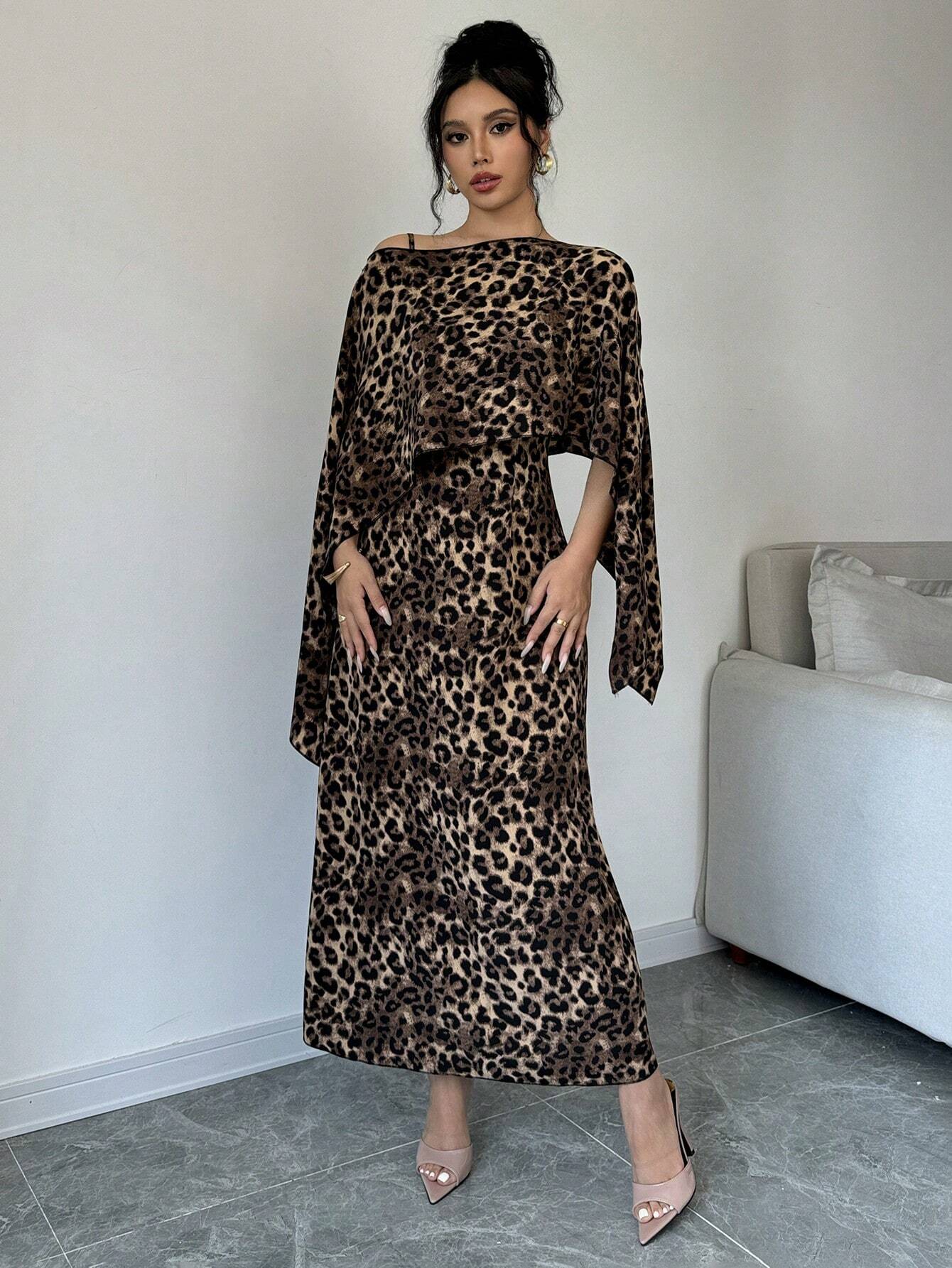  | SHEIN Raffinéa Women Leopard Print Hooded Cape Dress Maxi Women Outfit | Dress | Shein | OneHub