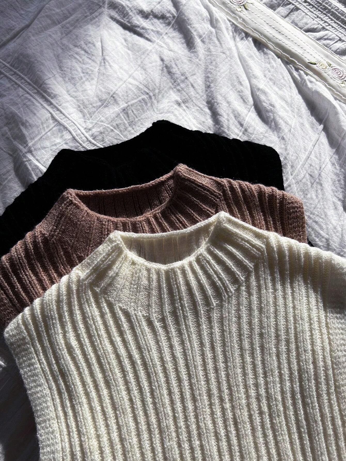  | SHEIN Relaxiva 3pcs/Set New Fashion Stretchy Casual Knit Turtleneck Sweater Top Undershirt Set | Sweater | Shein | OneHub