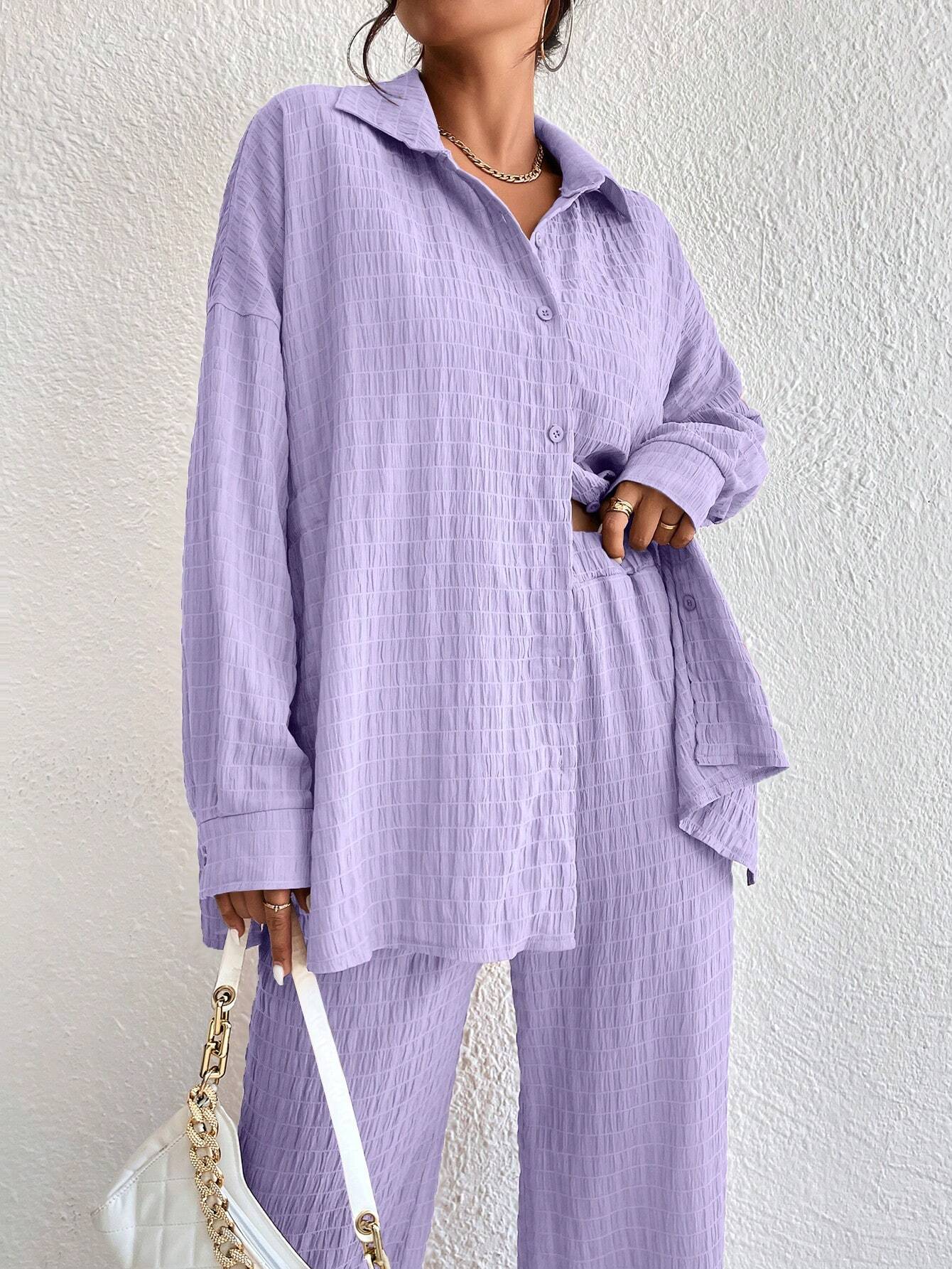  | SHEIN Relaxiva Drop Shoulder Shirt & Wide Leg Pants | Top and Pant Set | Shein | OneHub