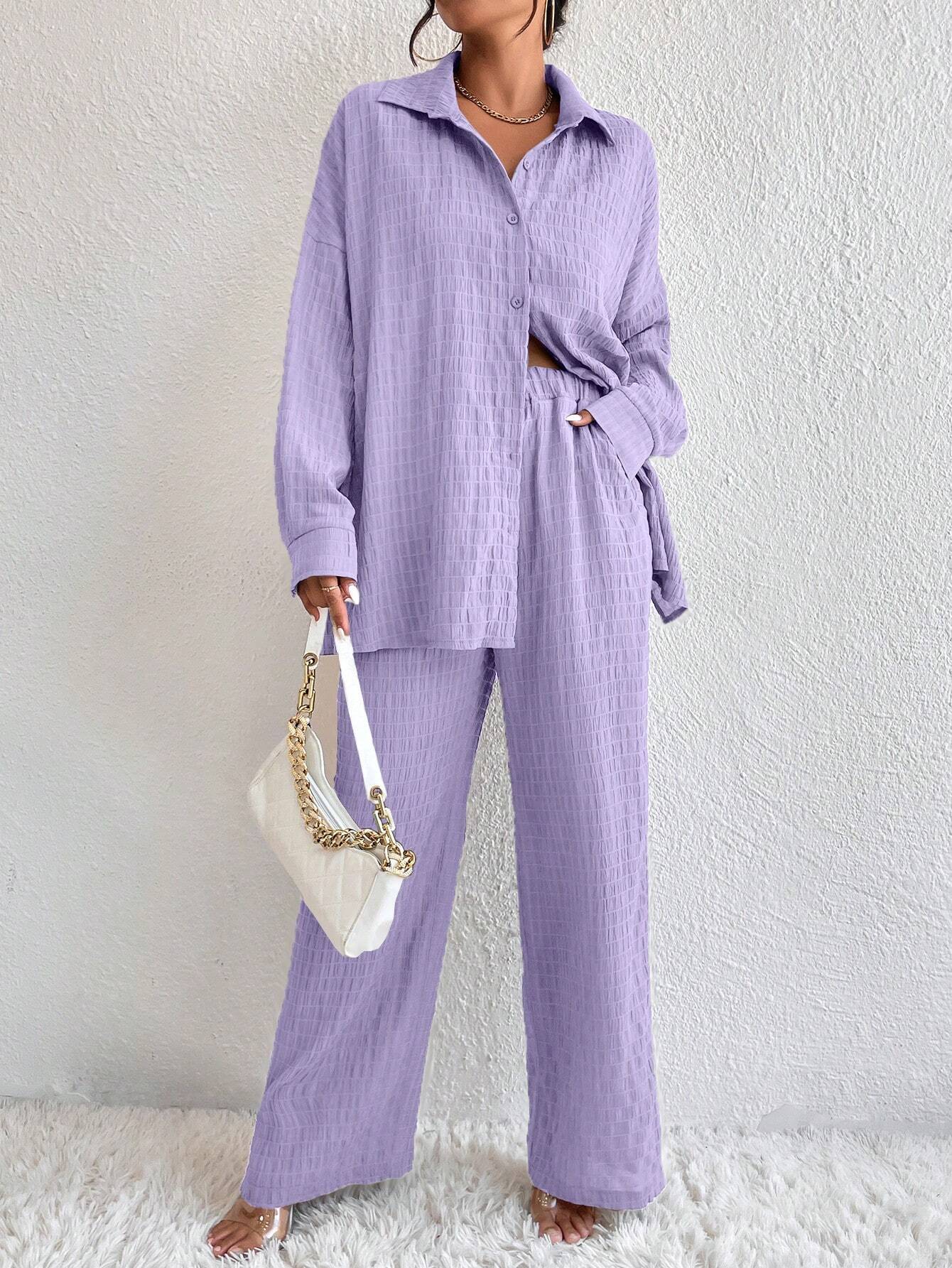  | SHEIN Relaxiva Drop Shoulder Shirt & Wide Leg Pants | Top and Pant Set | Shein | OneHub